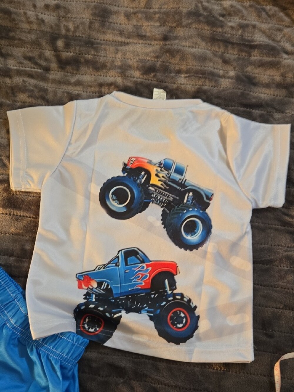 Blue Monster Truck Kids Matching Set - Short Sleeve Top & Shorts - Picture 4 of 6